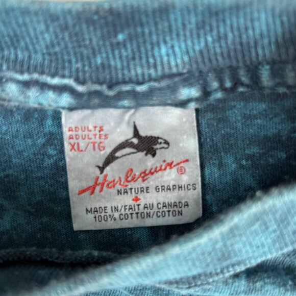 Vintage 80s-90s Wolf T Shirt XL Mens DSingle Stitch Tie Dye Blue Harlequin Brand - Picture 4 of 9